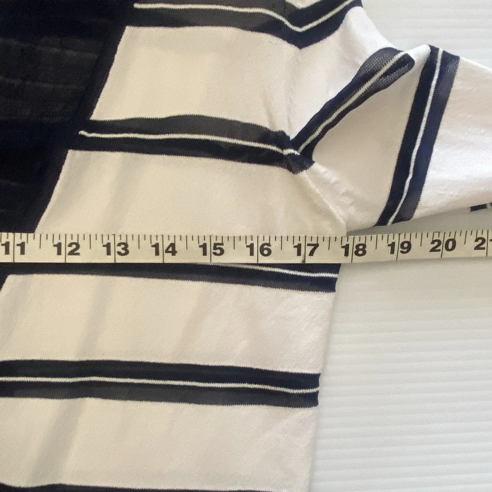 Boston Proper Ivory Ruffled Nautical Ruffle Edge Striped Cardigan Sweater Size S